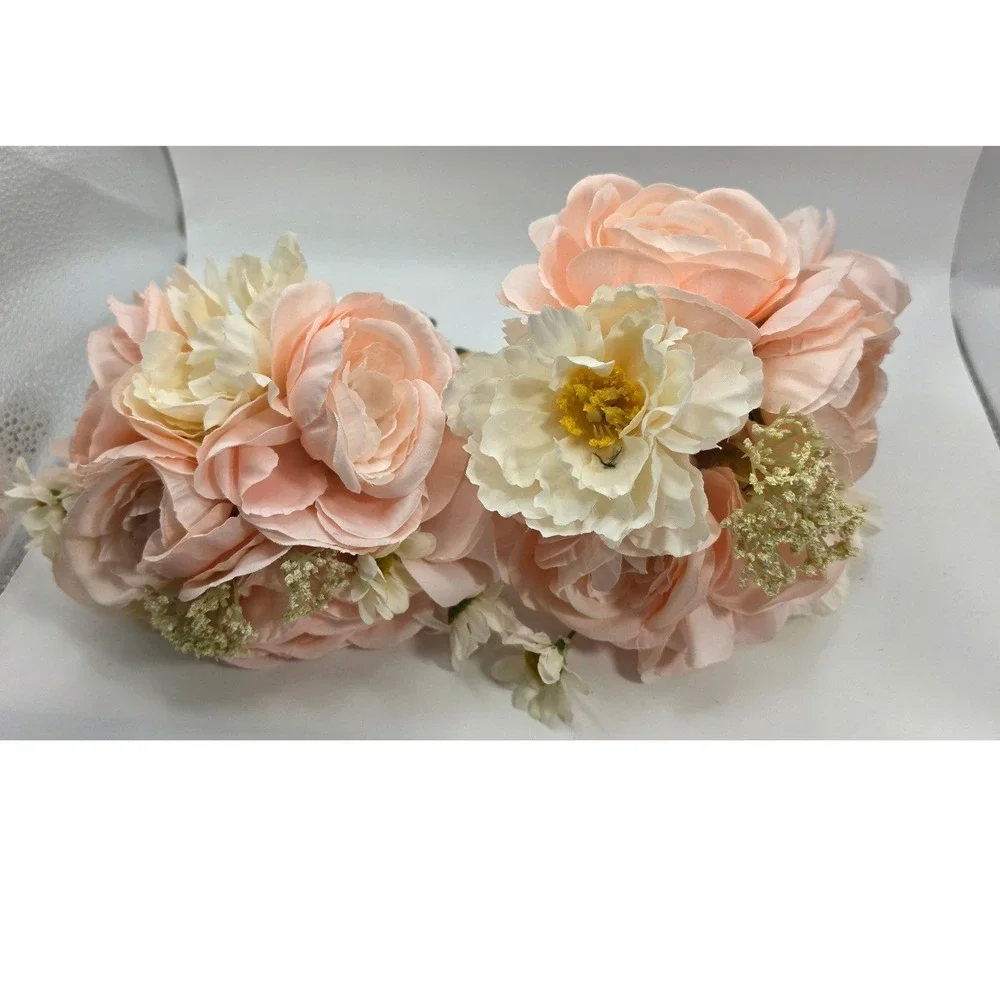 6pc Silk Floral Bouquets Peach Lavender Magenta Rose Peony Wedding Bridesmaid
